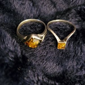 925 Sterling Silver and Natural Amber Ring Set